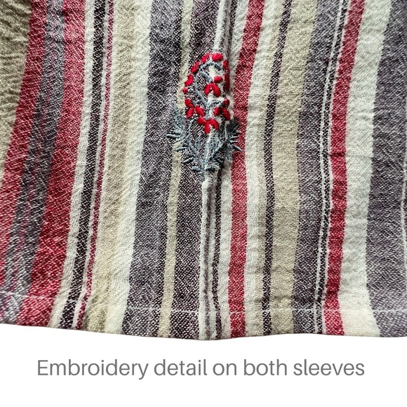 GRAMIGGI NWOT STRIPED EMBROIDERED BELL SHAPED LONG SLEEVE BOHO TOP | MEDIUM - Picture 7 of 9